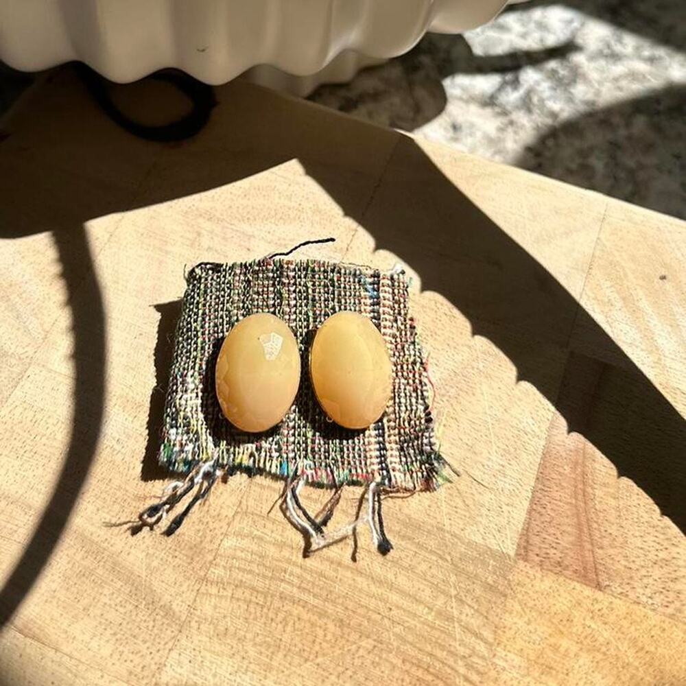 Stud Earrings Yellow Gold Gem Stone Oval Gold Chunky Studs